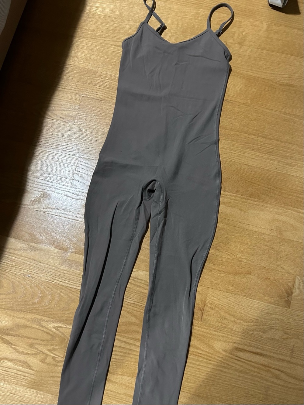 Aritzia Slim Spaghetti-Strap Jumpsuit in Taupe Gray
